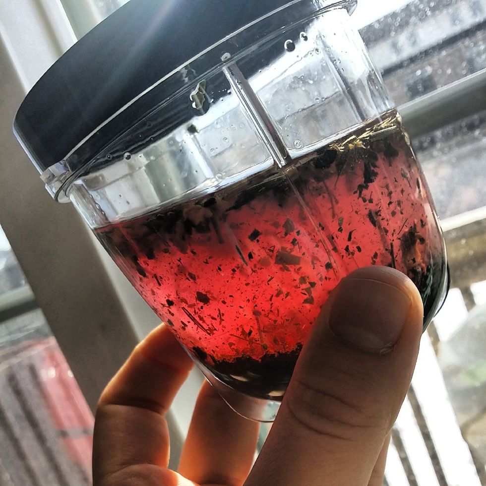 Your Gin and Vodka should look like this. I well get darker and dark as this tea naturally does. Wait a week for infusion. make sure you shake so the flavor is set.