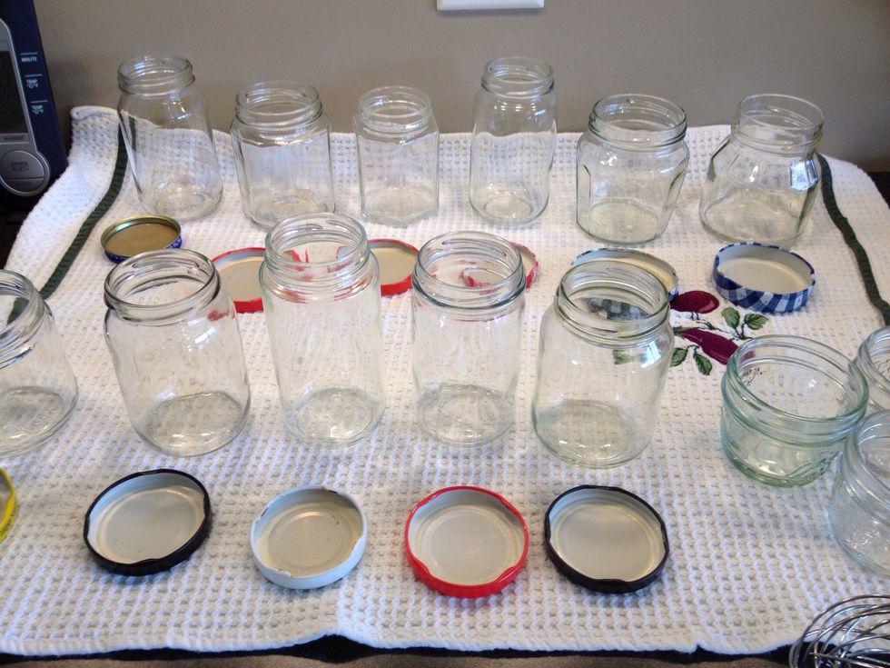 Your jars and lids can be washed in the dishwasher or in hot, soapy water, then rinsed & dried. Plastic freezer containers or glass jars smaller than 2 cups with tight fitting lids can be used too.