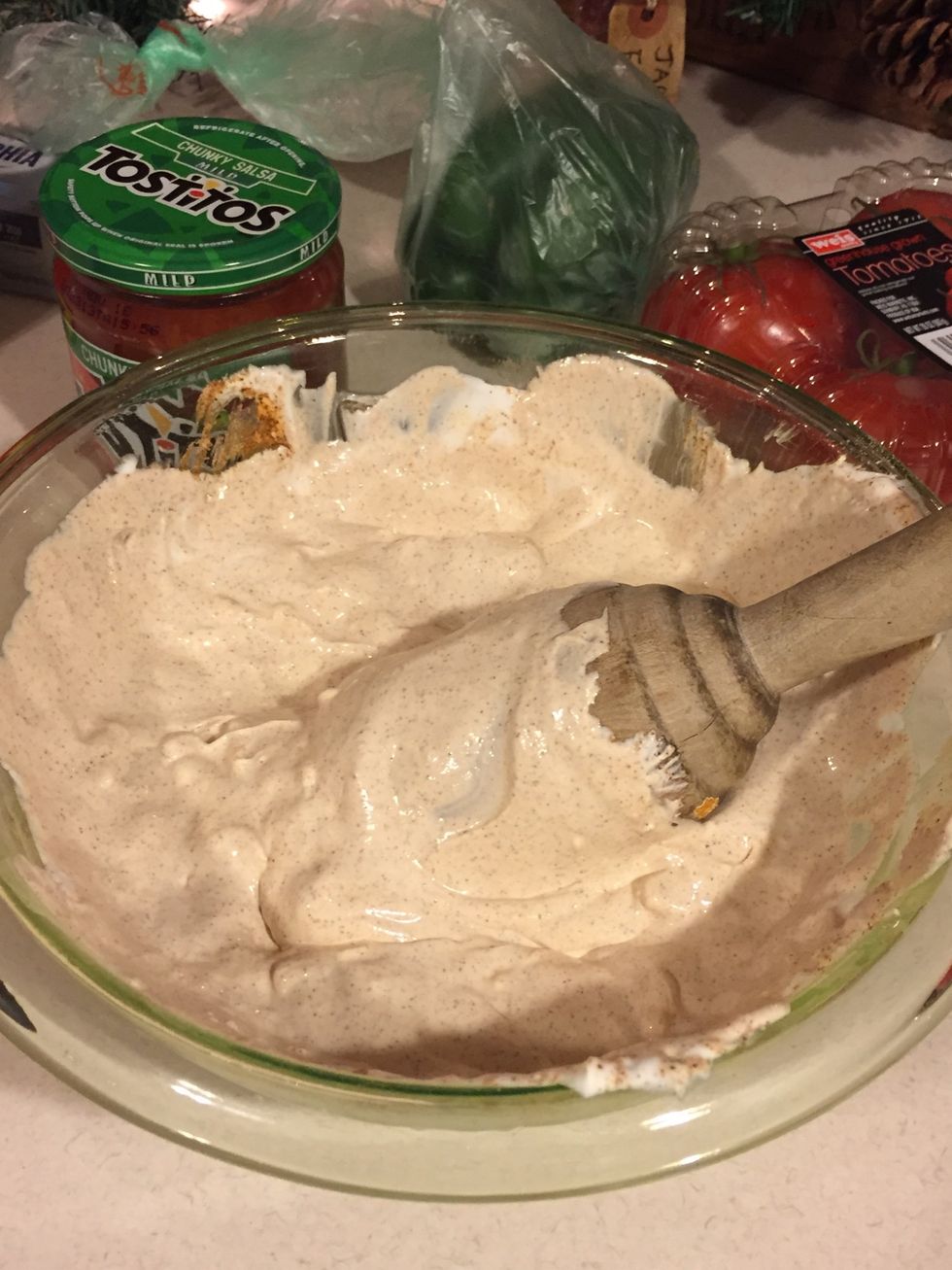 Your mixture if blended properly, should have a consistency similar to the consistency shown above. If it looks any chunkier continue mixing until it's smooth.