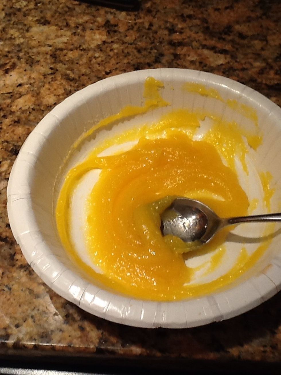 Your mixture should now look something like this. A very orangy-yellowy color.