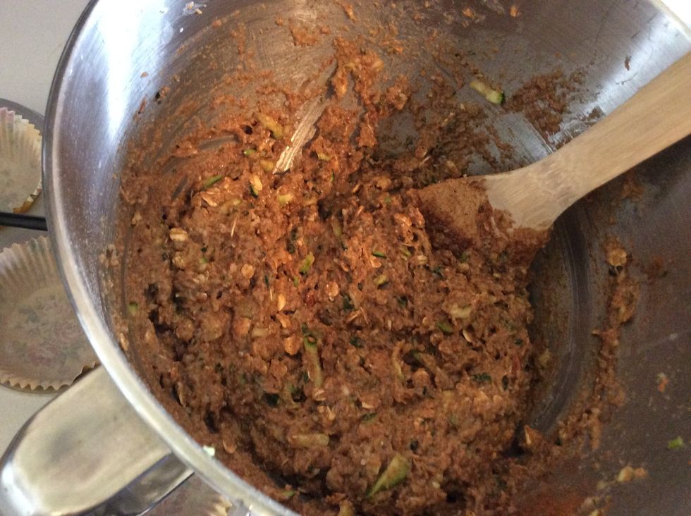 Your mixture will look like this. It's less runny than traditional zucchini bread batter.