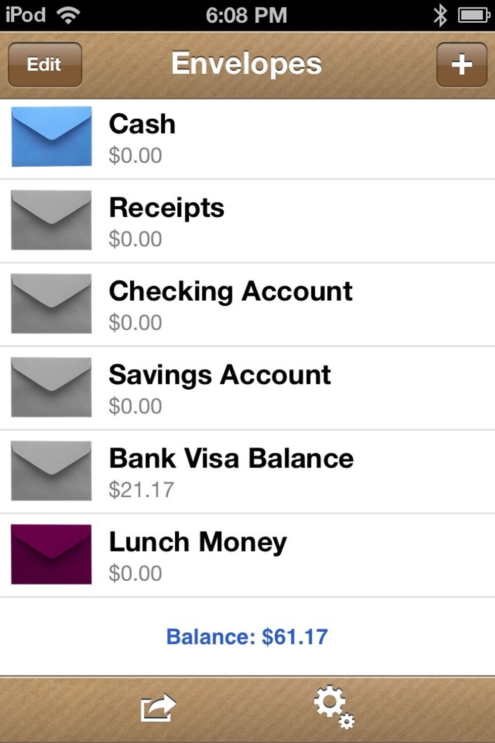 Your new envelope is created. Tap the new envelope (LUNCH MONEY).)