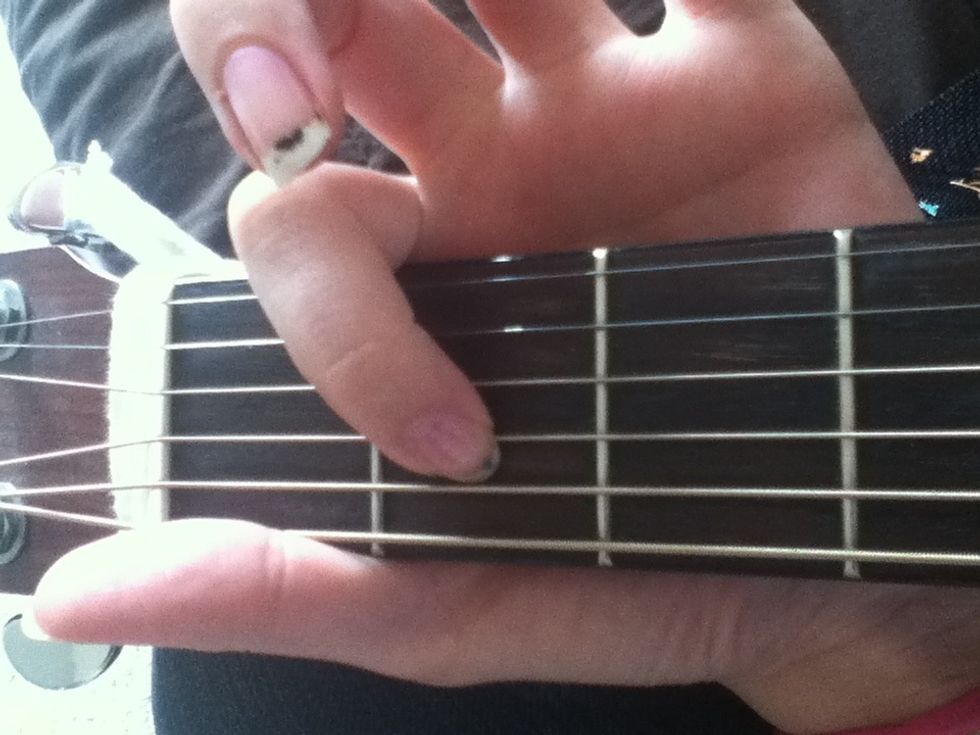 Your next chord is an "A" place you first finger on the 3rd string on the 2nd fret