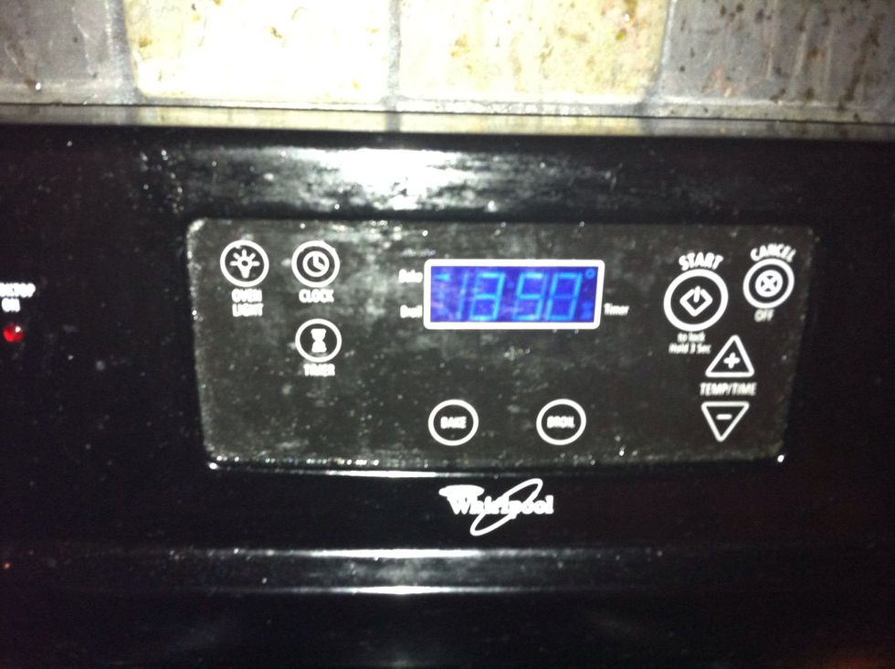 Your oven should be hot already , now put the chicken in for 20 or 25 mins, Put a fork through and if it goes through then it's ready.