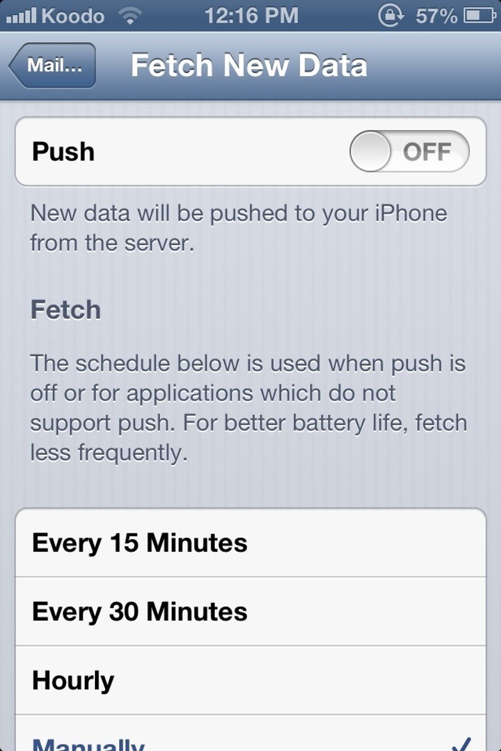 Your phone is always searching for new data from your apps, turning this off will save TONS of battery life. To turn off: Settings > Mail, Contacts, Calendar > Fetch New Data > Push > Off