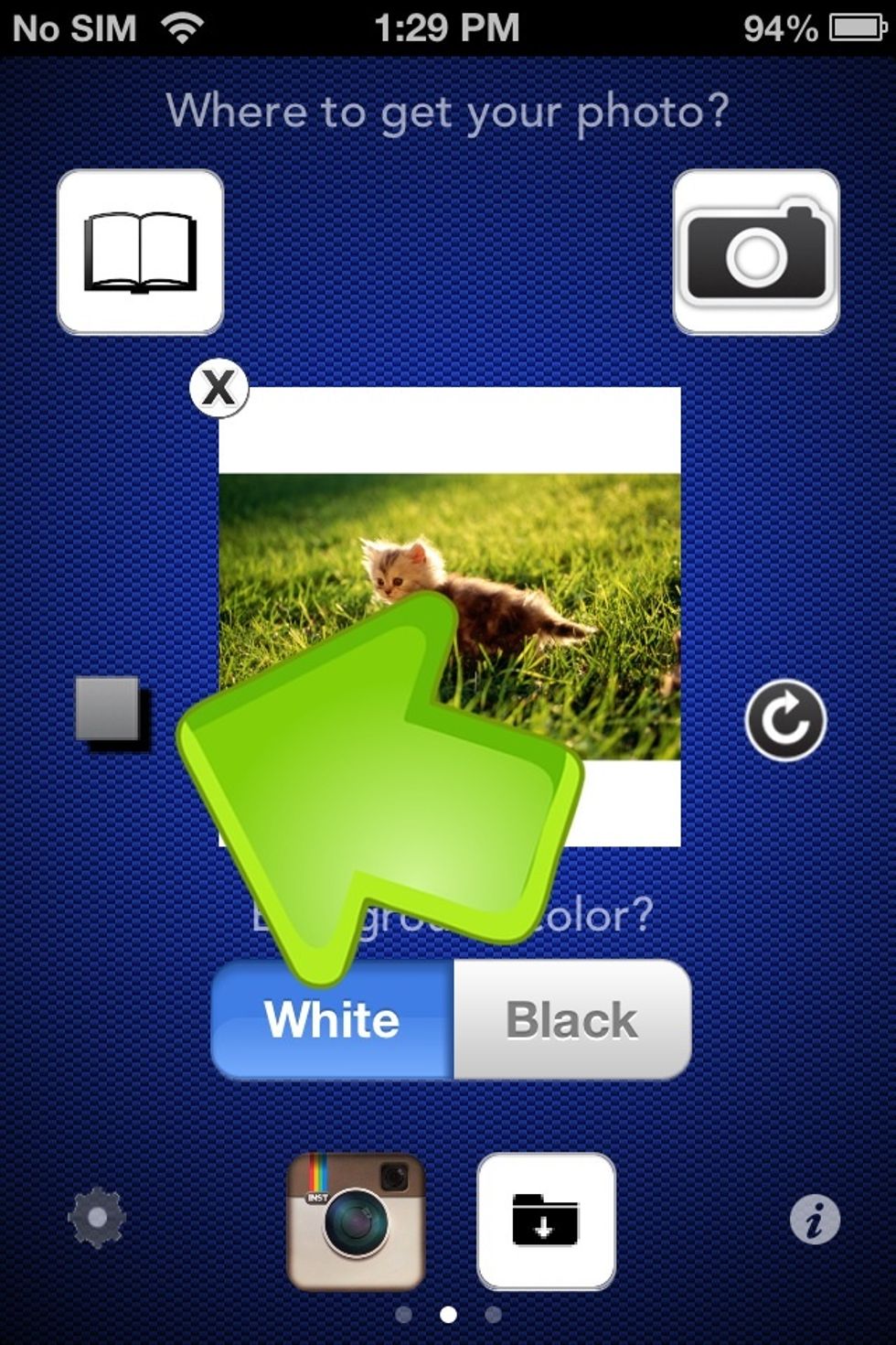Your picture is now a square. Next, press that shadow button on the left of the photo preview to add the shadow.