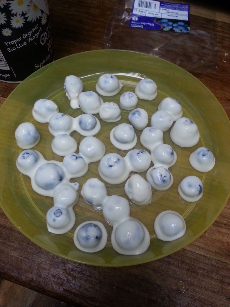 Your plate should look something like this once you dip all your blueberries