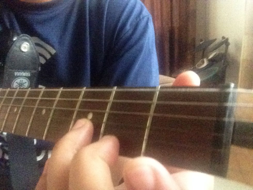 Your ring finger on the 3rd fret of the 2nd string from bottom. Again, try to use the tip of finger as much as possible