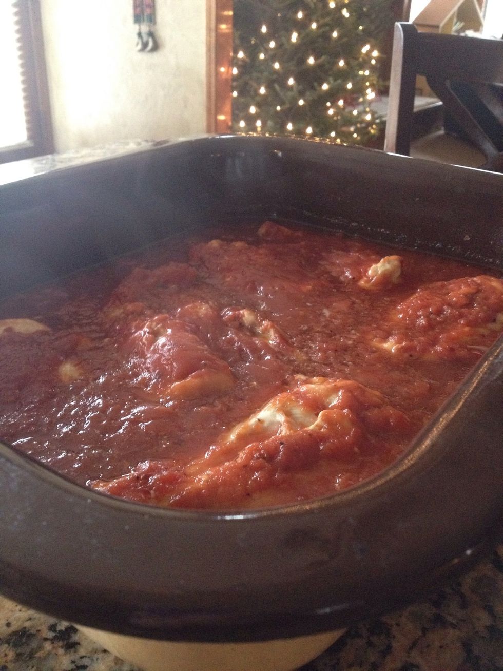 Your sauce has thickened. Remove tin foil and place aside. You'll need it later so dont throw it away.