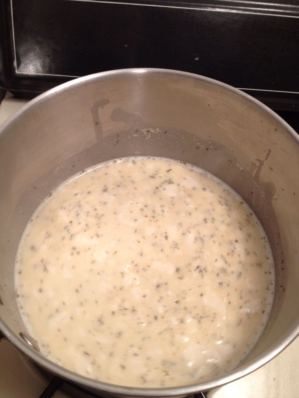 Your sauce should be at this point. May have to stir a bit if you see chunks of cream cheeze floating around.