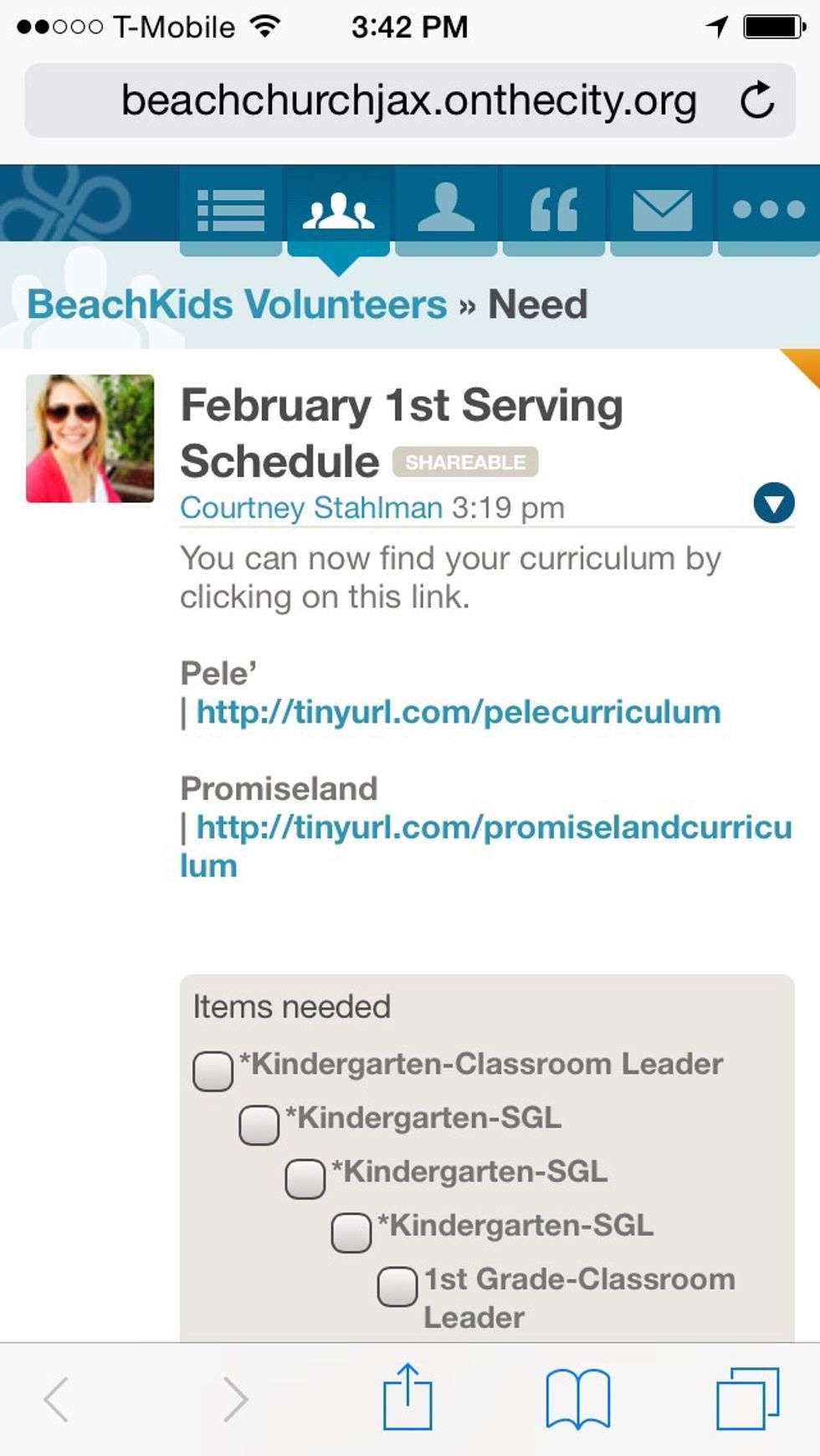 Your screen will look like this if you are in your mobile browser (ie: Safari/ Chrome). To say you will be there to serve, proceed as previously stated. Tap the box next to your position.