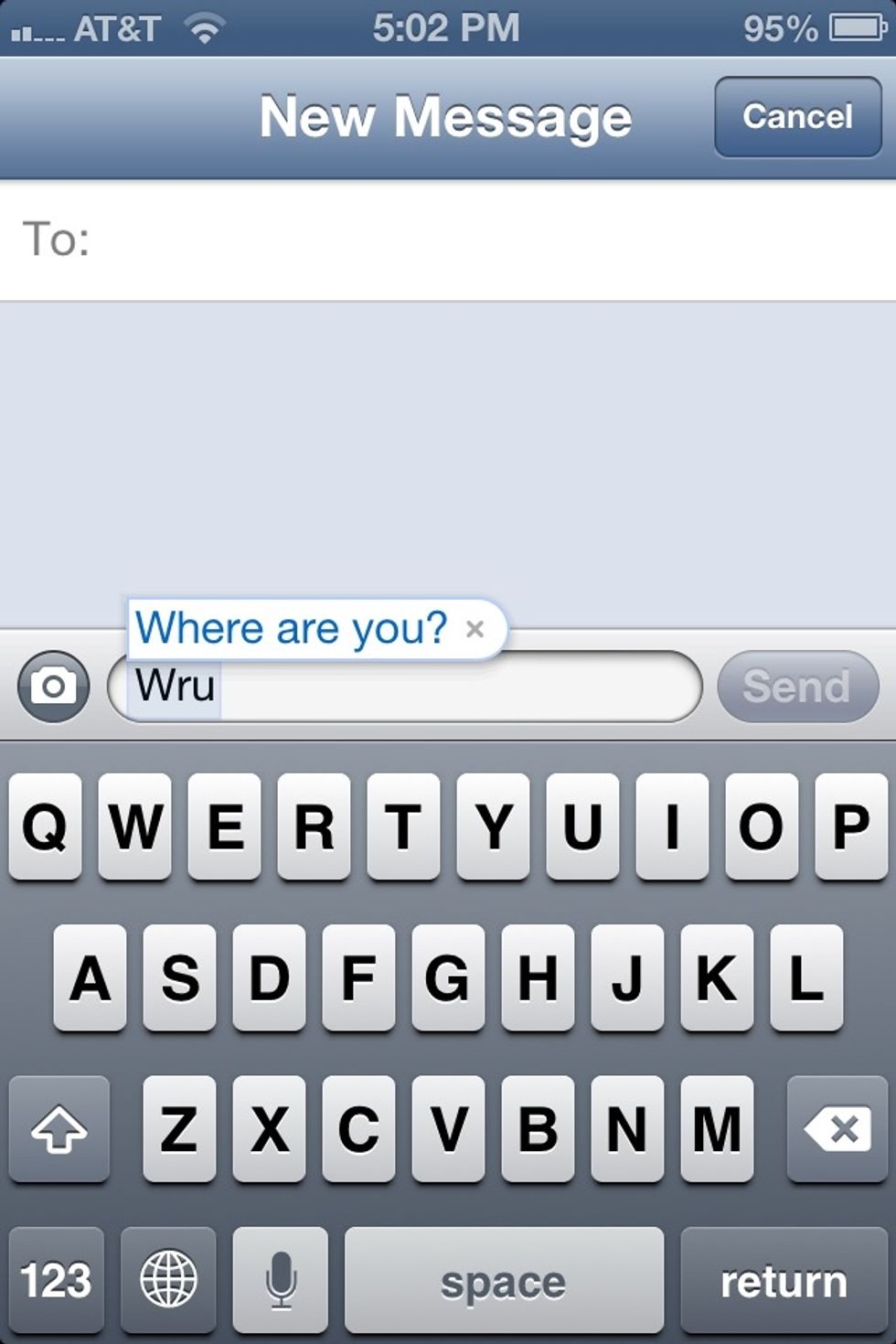 Your shortcut is now active, so simply just type in the acronym or shortcut you used, and the phrase will appear as an "auto-suggestion"