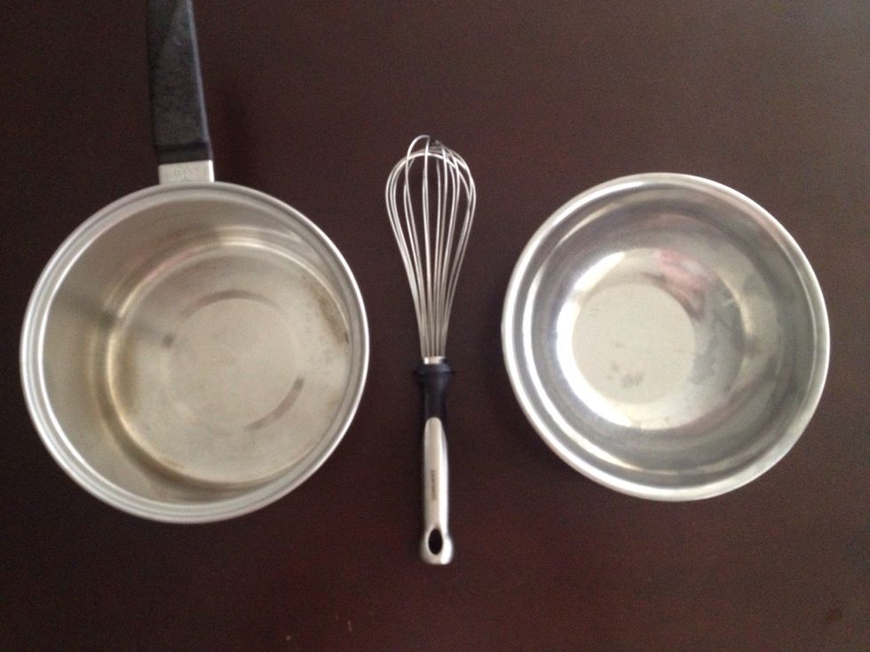 Your tools! One pot and a bowl that can easily fit inside without touching the bottom of it. And a whisk.
