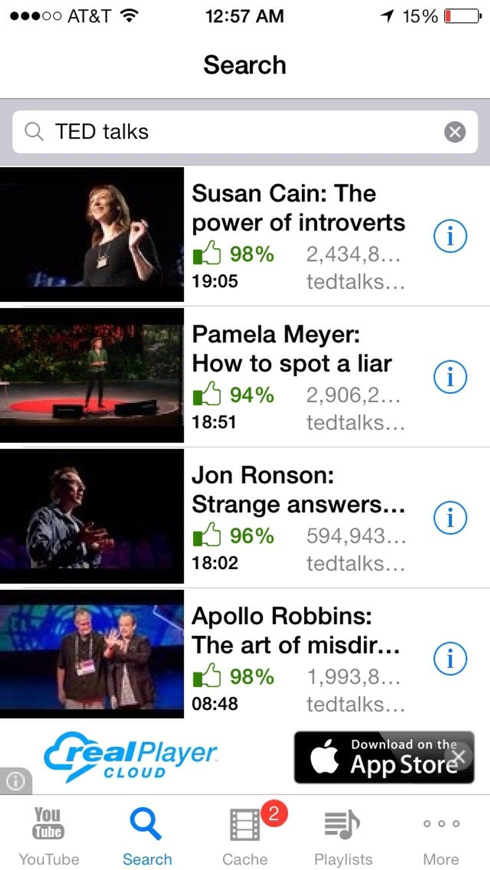 Your video is now being cached for offline use. Select the CACHE option.