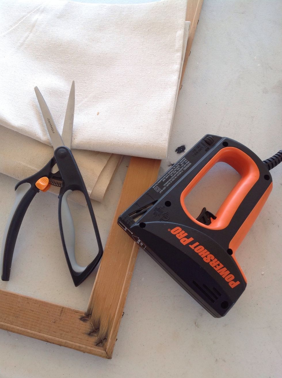 Your will need an canvas frame, canvas by the yard to fit,scissors, and a staple gun. I am replacing the canvas of an old painting. you can also build your own frame with molding and L-brackets.