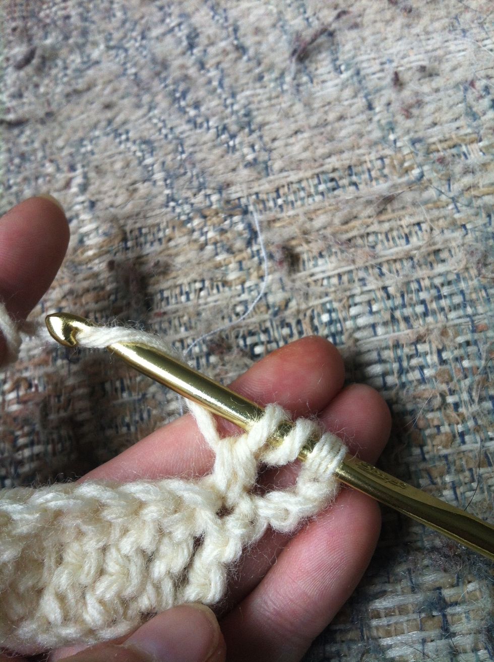 ypull through the first 2 looos on your hook. you have 3 loops left on your hook. yarn around