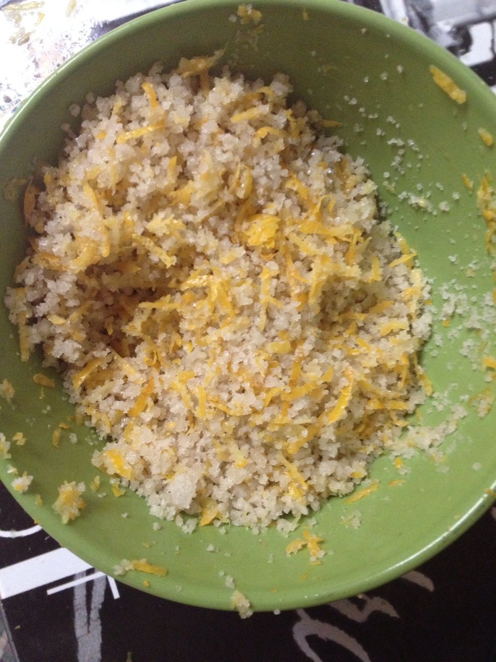 Zest lemons and place the zest in a bowl. Add the salt. Knead zest and salt with your fingers.