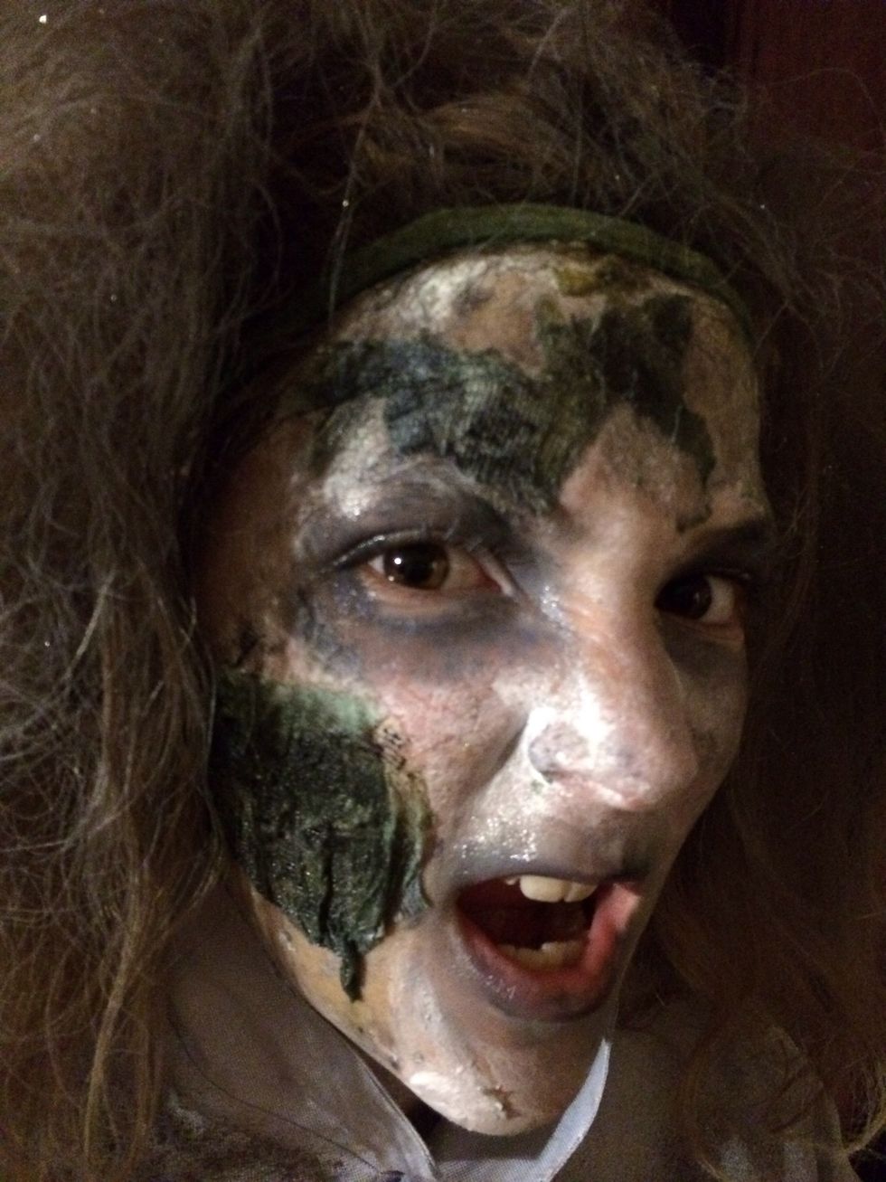 Zombie blood and black lips. Yep, creepy enough. Dear Daughter is transformed!