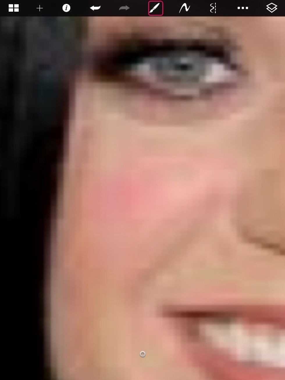 Zoom to the left cheek, and apply brush gently on the cheek make sure it's lightly