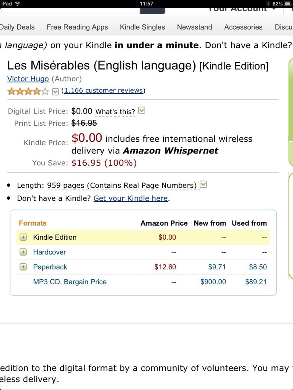 Zooming in on the middle section you can notice that you can also buy this books in different formats if you so desire. For this example I am sticking to the free Kindle version.